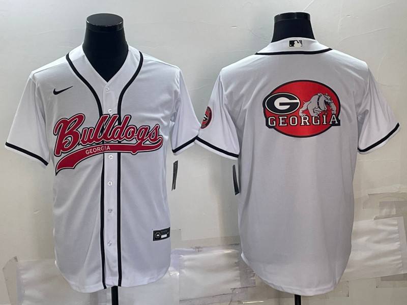 Men's Georgia Bulldogs White Team Big Logo With Patch Cool Base Stitched Baseball Jersey